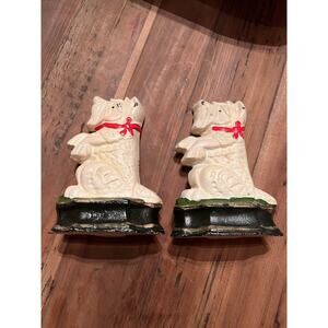 Vtg (2) Iron Westie Terrier Dog BOOKENDS Scotty Westmoreland Doorstop